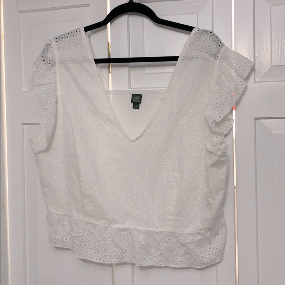 Women's Plus Size Flutter Short Sleeve Eyelet Top